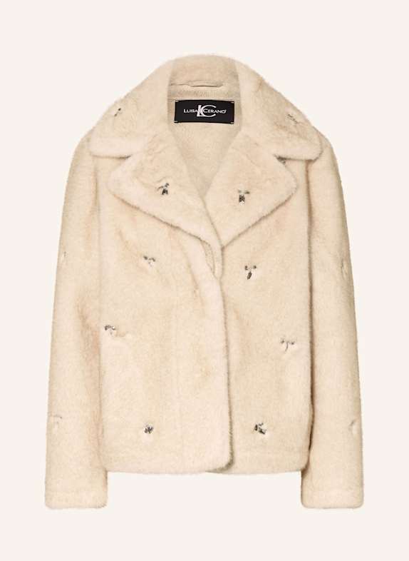 LUISA CERANO Kunstpelz-Jacke mit Schmucksteinen CREME