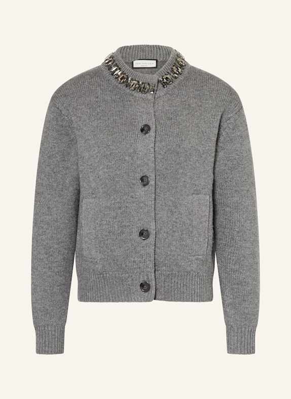 SEM PER LEI Strickjacke mit Schmucksteinen GRAU