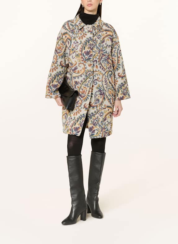 SEM PER LEI Jacquard-Mantel BRAUN / PETROL / DUNKELLILA