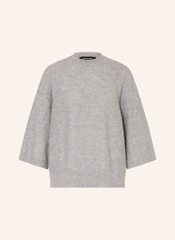 FABIANA FILIPPI Pullover mit 3/4-Arm und Pailletten GRAU