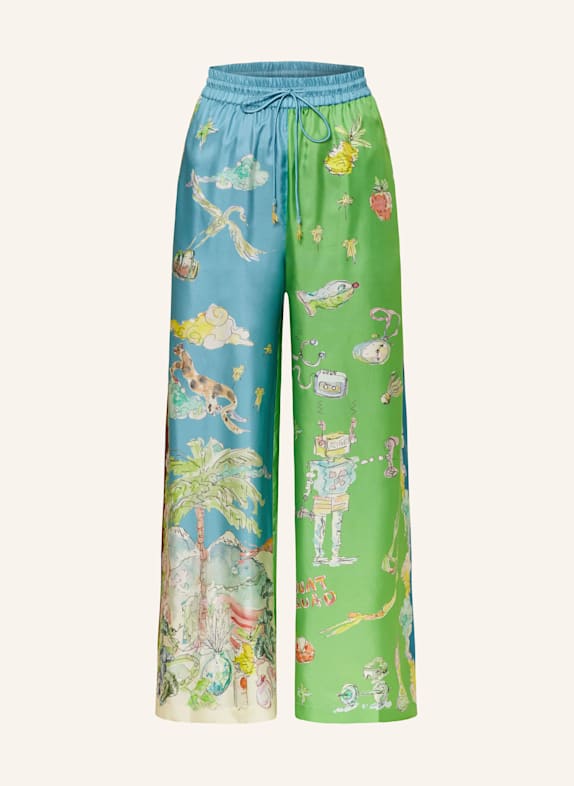 ALÉMAIS Marlenehose DARIA aus Seide GRÜN/ BLAU