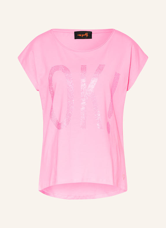 miss goodlife T-shirt z obszyciem ozdobnymi kamykami RÓŻOWY