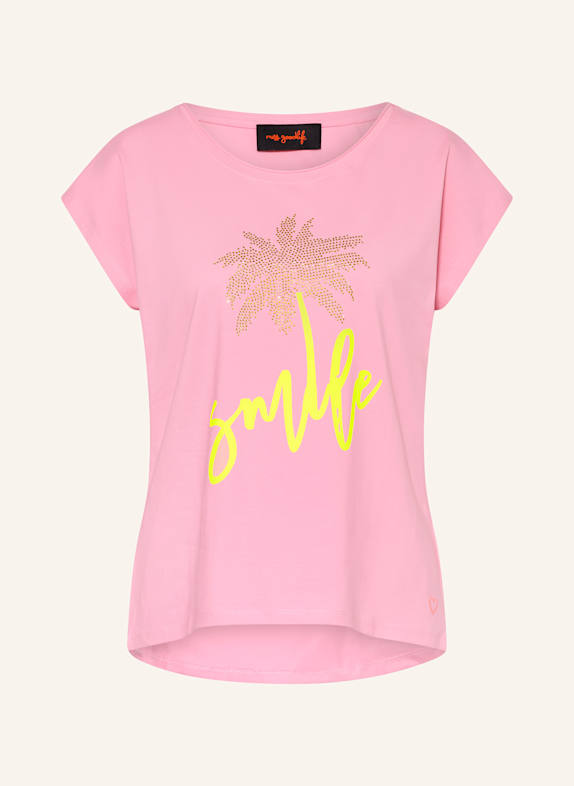 miss goodlife T-shirt z obszyciem ozdobnymi kamykami RÓŻOWY/ JASKRAWY ŻÓŁTY