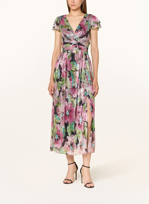 ADRIANNA PAPELL Evening dress with glitter thread PINK/ BLACK/ GREEN