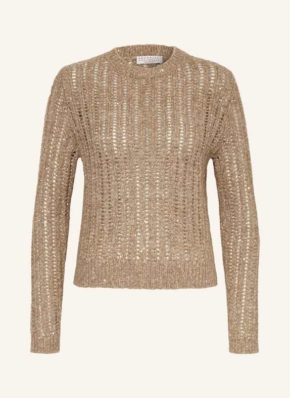 BRUNELLO CUCINELLI Pullover mit Glitzergarn und Pailletten BEIGE/ BRAUN
