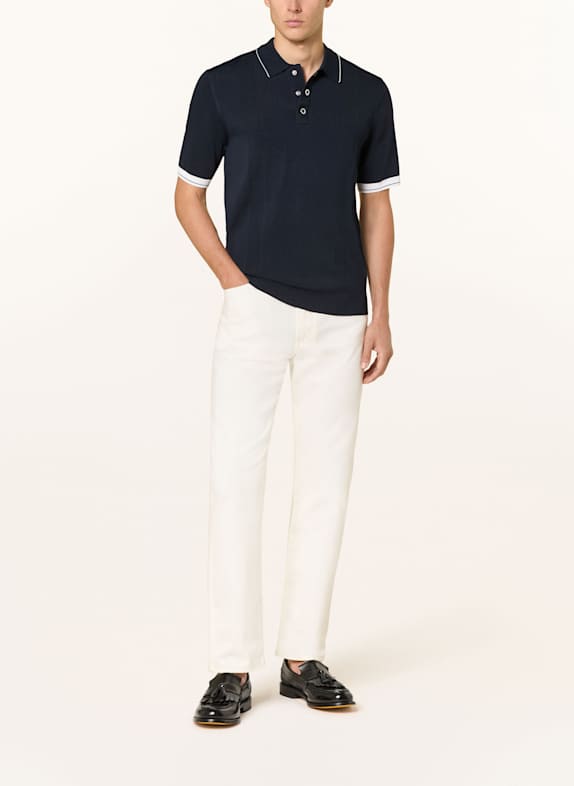 REISS Strikket polo PORTMAN MØRKEBLÅ