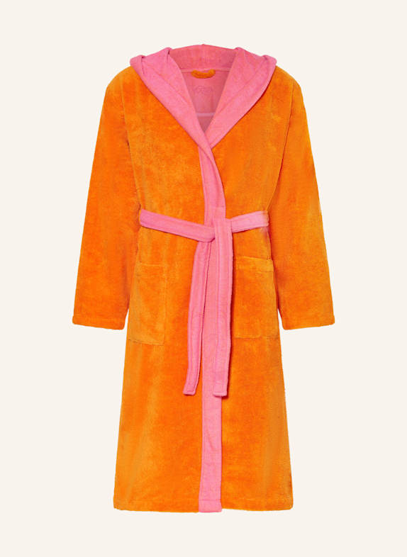VOSSEN Unisex-Bademantel COMFORT LINE mit Kapuze ORANGE/ PINK