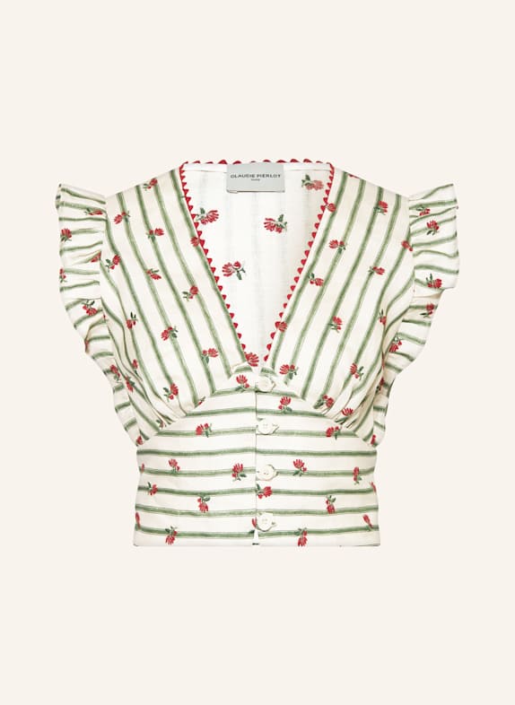 CLAUDIE PIERLOT Blusentop aus Leinen ECRU/ ROT/ GRÜN