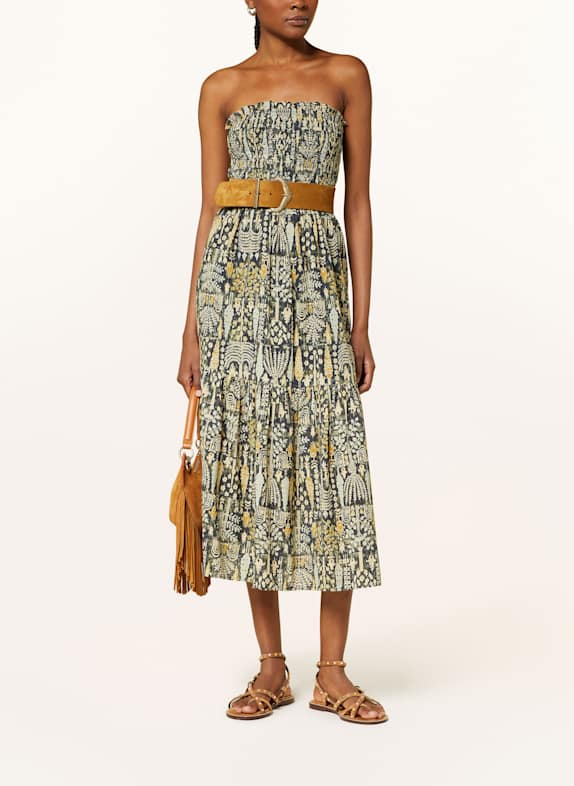 ba&sh Off-Shoulder-Kleid PIALA KHAKI/ HELLBLAU/ DUNKELGELB