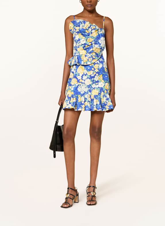CLAUDIE PIERLOT Kleid mit Volants BLAU/ GELB/ CREME