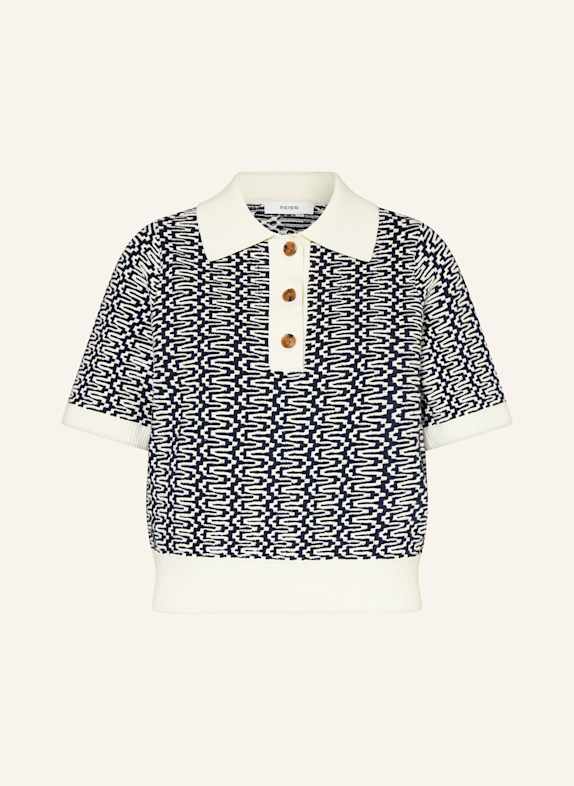 REISS Strick-Poloshirt JEM mit Leinen DUNKELBLAU/ WEISS