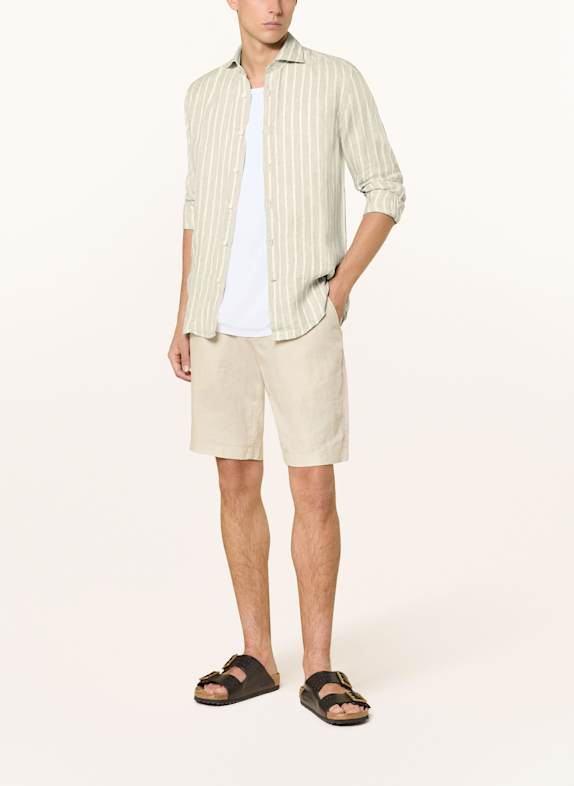 REISS Linnedskjorte RUBAN Regular Fit MØRKEGRØN / HVID