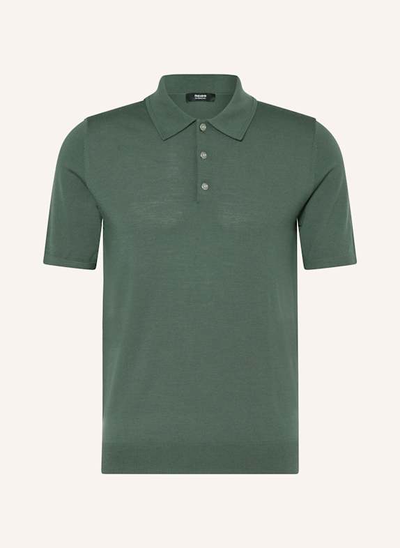 REISS Strick-Poloshirt MANOR aus Merinowolle DUNKELGRÜN