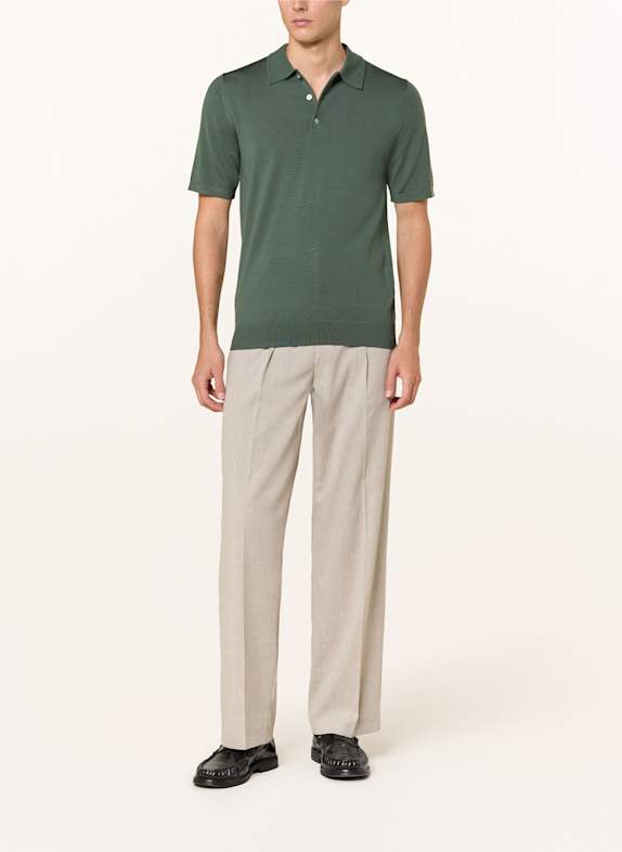 REISS Strikket poloshirt MANOR i merinould MØRKEGRØN