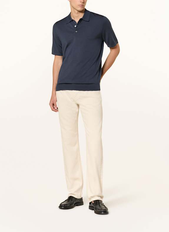 REISS Strikket poloshirt MANOR i merinould MØRKEBLÅ