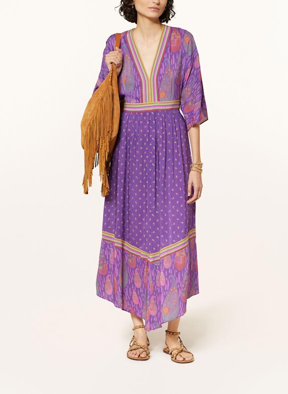 ba&sh Kleid LALO mit 3/4-Arm LILA/ GRÜN/ GELB