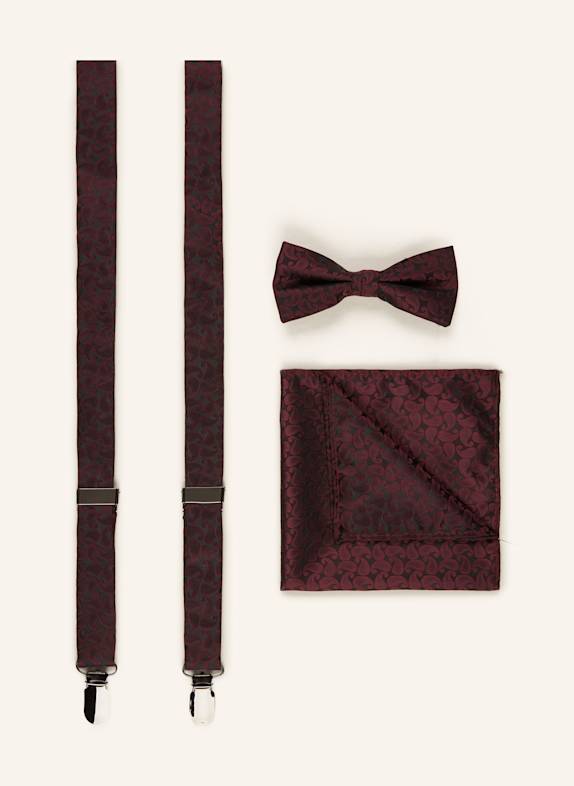 PAUL Set: Suspenders, bow tie and pocket square 5060 BORDEAUX PAISLEY