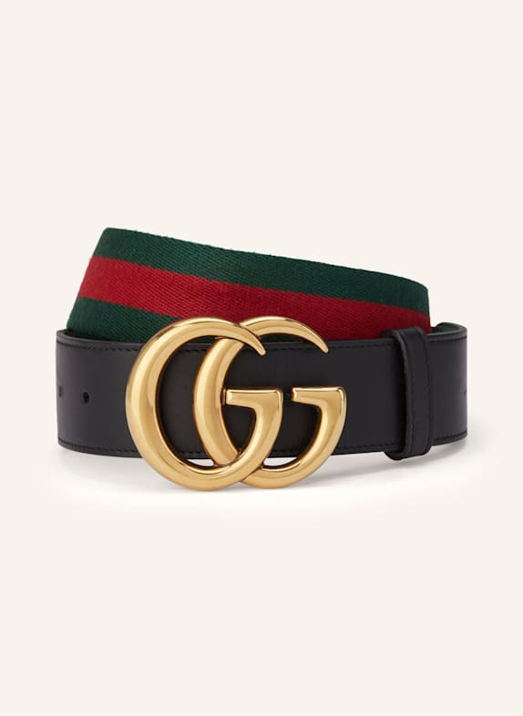 GUCCI Pasek skórzany  CZARNY/ ZIELONY/ CZERWONY