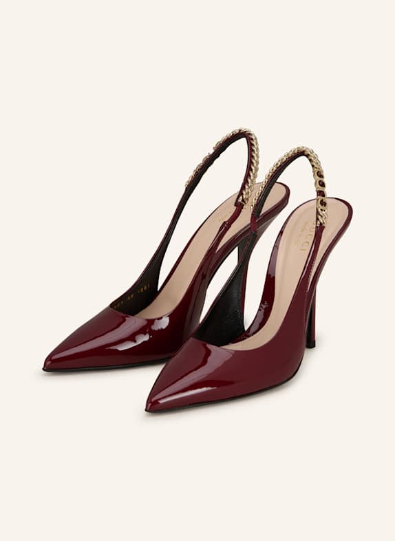 GUCCI Czółenka z odkrytą piętą CIEMNOCZERWONY