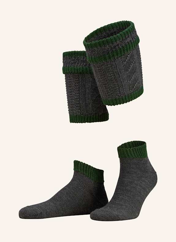 LUSANA Traditional socks made from merino wool DARK GRAY/ GREEN