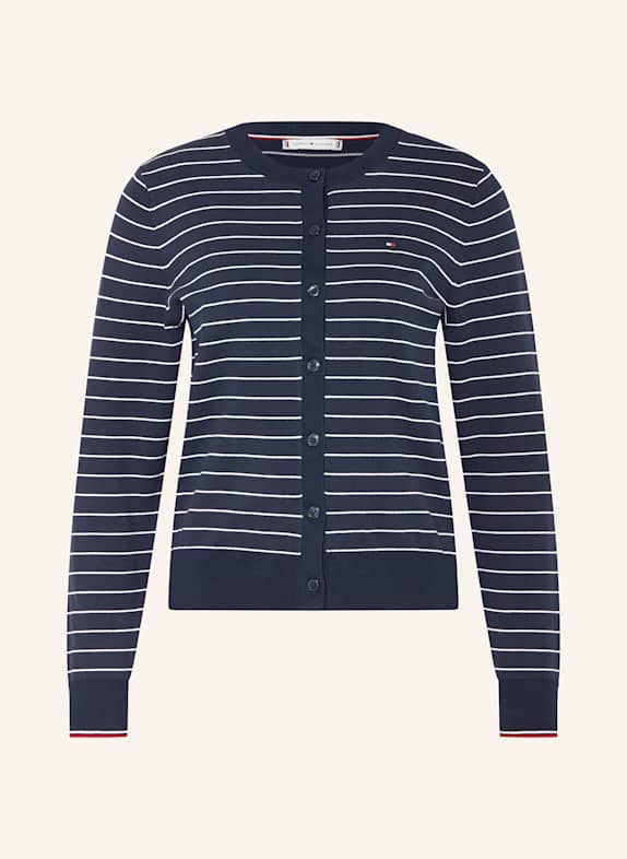 TOMMY HILFIGER Strickjacke DUNKELBLAU/ WEISS