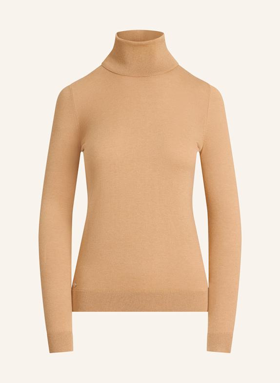 LAUREN RALPH LAUREN Svetr s rolákem s hedvábím BÉŽOVÁ