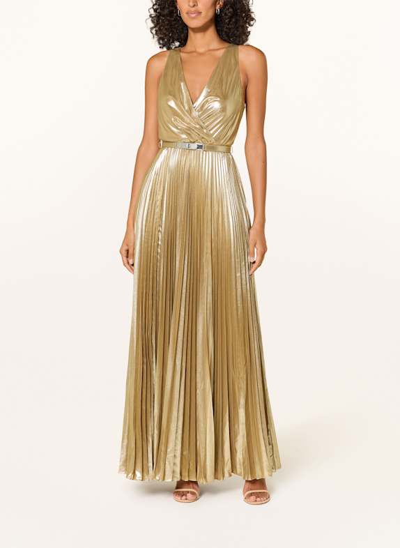 LAUREN RALPH LAUREN Abendkleid mit Plissees GOLD