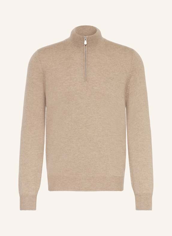 BRUNELLO CUCINELLI Cashmere half-zip sweater LIGHT BROWN