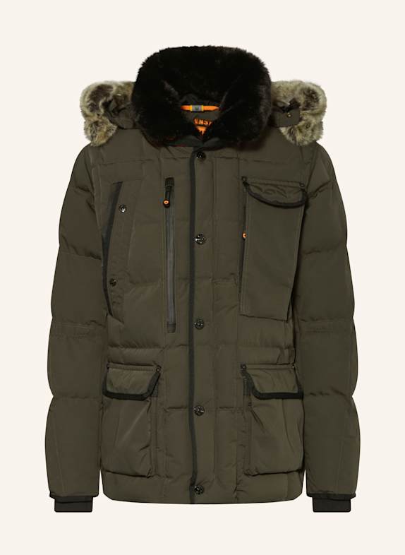 WELLENSTEYN Steppjacke MARVELLOUS mit Kunstpelz und SORONA® AURA-Isolierung KHAKI/ NEONORANGE/ SCHWARZ