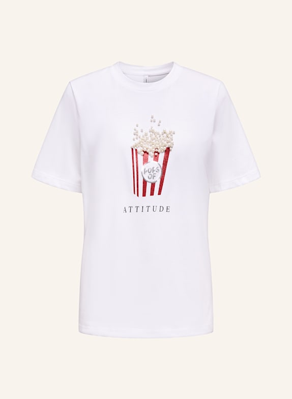 ONLY T-Shirt mit Pailletten WEISS/ ROT/ SILBER