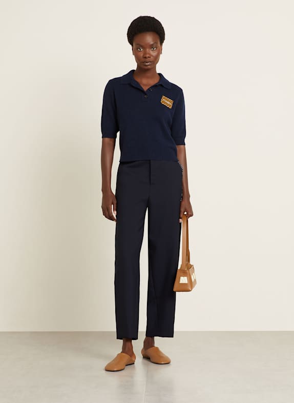 MARNI Strikket poloshirt i kashmir MØRKEBLÅ