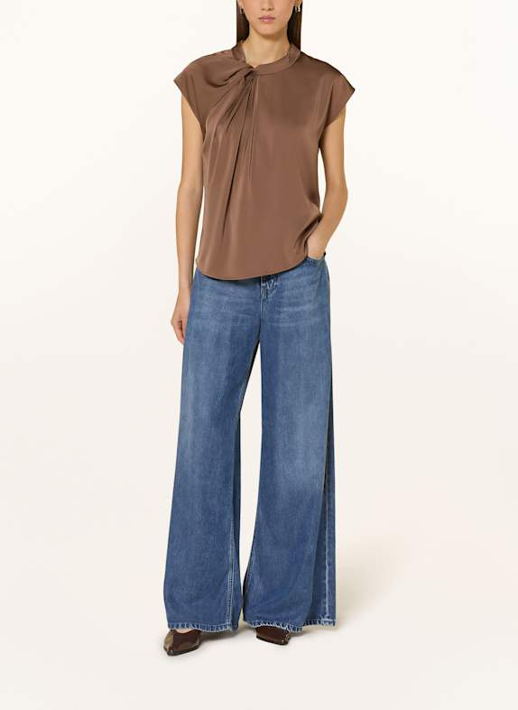 NEO NOIR Blusenshirt FLEUR aus Satin DUNKELBRAUN