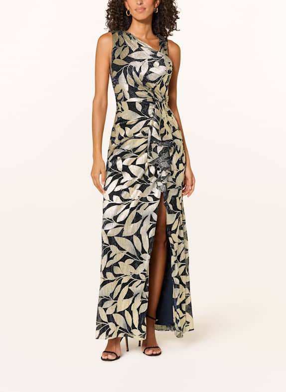 ADRIANNA PAPELL Abendkleid mit Glitzergarn und Volants DUNKELBLAU/ GOLD