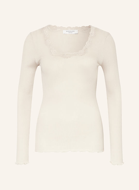 rosemunde Longsleeve BABETTE aus Seide mit Spitzenbesatz HELLGRAU