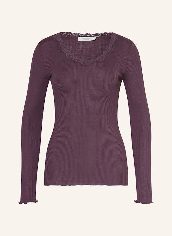 rosemunde Longsleeve BABETTE aus Seide mit Spitzenbesatz DUNKELLILA