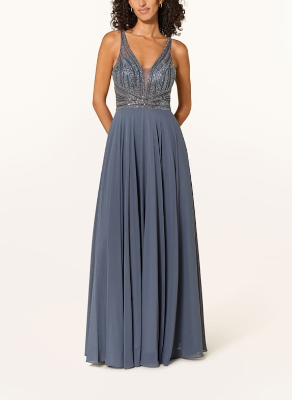 Hey Kyla Abendkleid mit Pailletten und Schmucksteinen BLAUGRAU