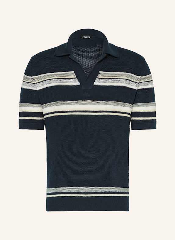 ZEGNA Strick-Poloshirt mit Seide PETROL/ ECRU