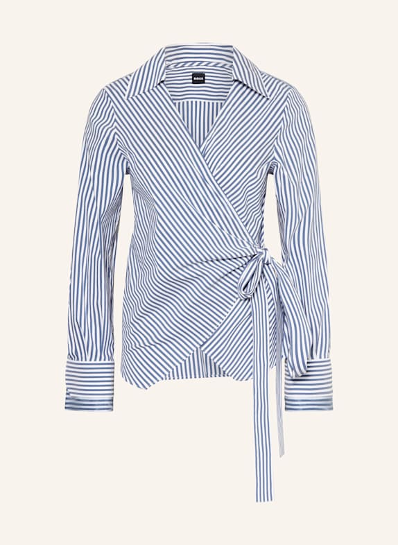 BOSS Bluse BEKANIA in Wickeloptik HELLBLAU/ WEISS
