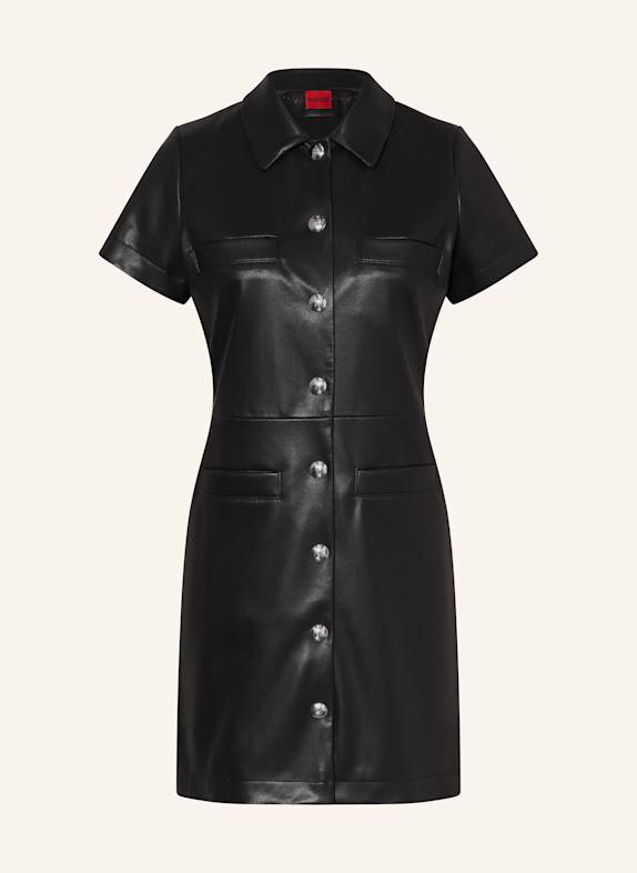 HUGO Hemdblusenkleid KALINDANA in Lederoptik SCHWARZ