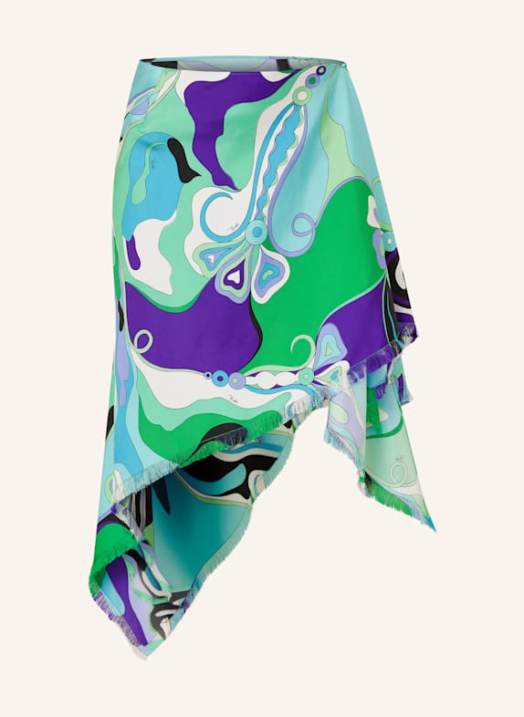 PUCCI jupe en soie TURQUOISE / VERT / LILAS