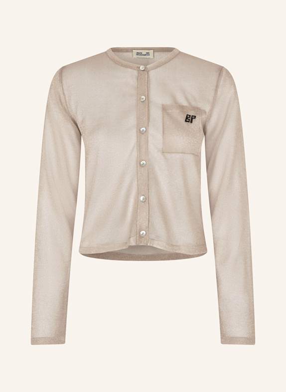 Farah Danny tall organic cotton t-shirt in burgundy CRISJE cardigan TAUPE
