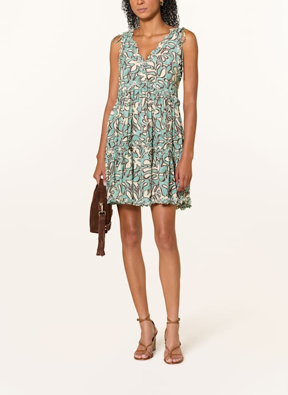MALINA ARABELLA dress with frills CREAM/ TURQUOISE/ BROWN