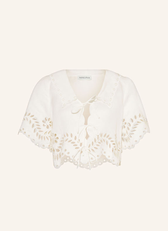 MALINA Cropped-Bluse ESTELA aus Lochspitze mit Leinen WEISS