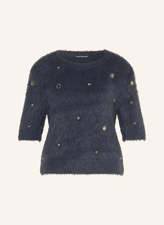 LUISA CERANO Strickshirt mit Schmucksteinen DUNKELBLAU