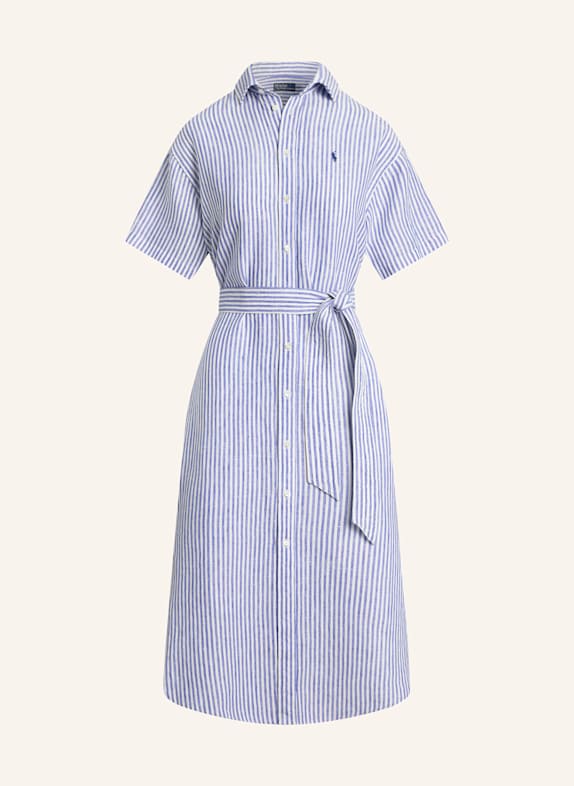 POLO RALPH LAUREN Hemdblusenkleid aus Leinen BLAU/ WEISS