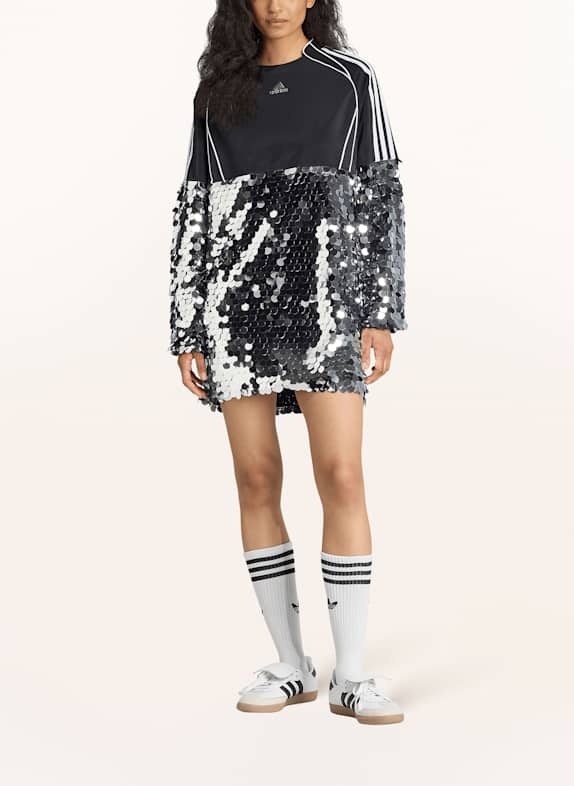 adidas Originals Jersey dress in mixed materials with sequins BLACK / SILVER / WHITE