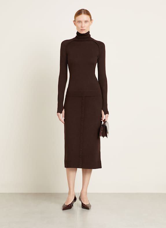 VICTORIA BECKHAM Gebreide rok van merinowol MARRON FONCÉ
