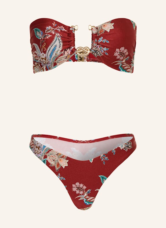 ZIMMERMANN Bandeau-Bikini RHIANNON DUNKELROT / GRÜN / CREME