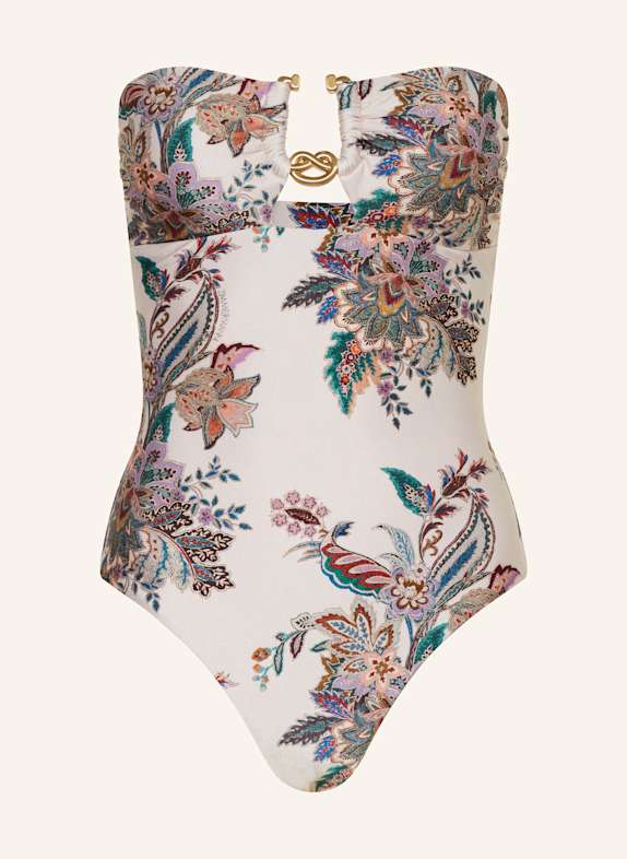 ZIMMERMANN Bandeau-Badeanzug RHIANNON CREME / GRÜN / HELLLILA