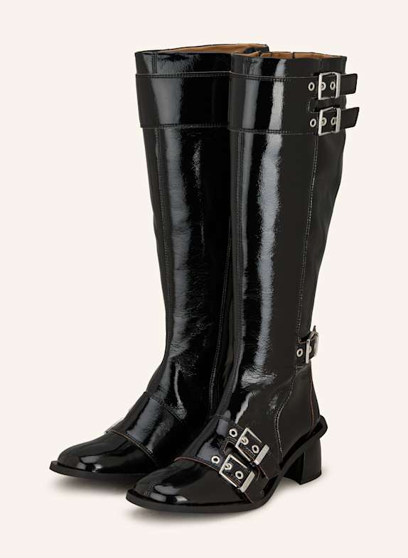 GANNI Lackstiefel SCHWARZ